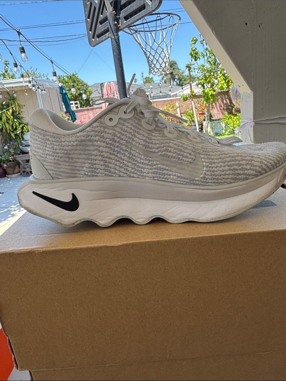 Nike White and Light Gray Knit Running Shoe